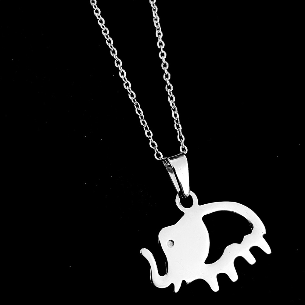 Silver Stainless Steel Elephant Pendant Necklace
